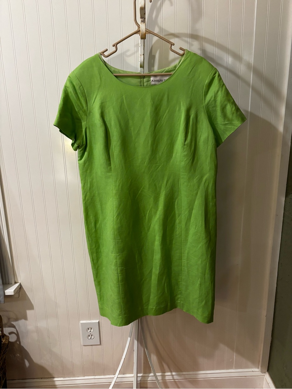 💚 Adolfo Studio Lime Green Linen Blend Dress – Size 16 💚 - Picture 4 of 4